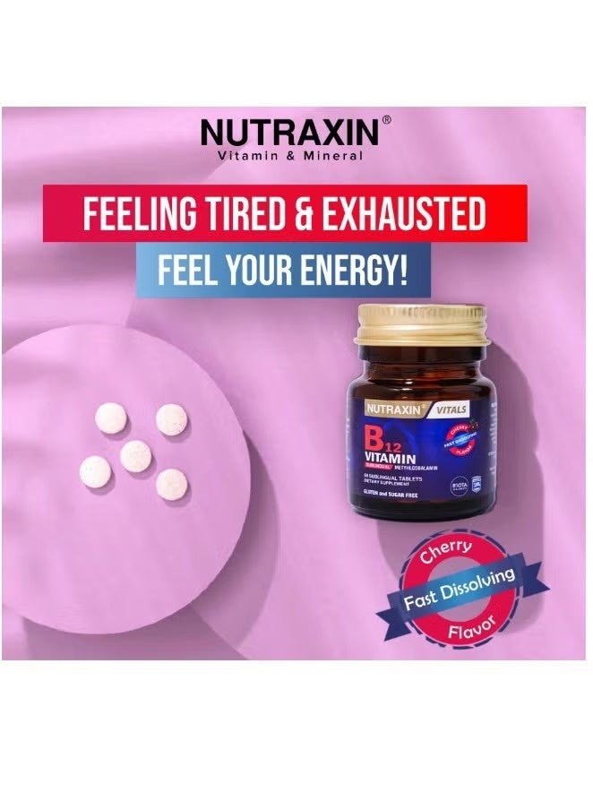 Nutraxin Vitamin B12 Sublingual, Cherry Flavored, Fast Dissolving 1000 mcg 60 Vegan Tablets - Image 4